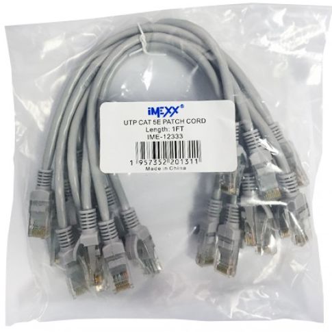 Rj-45 Patch Cord Imexx Cat5e 1ft Gr (10 Pack)
