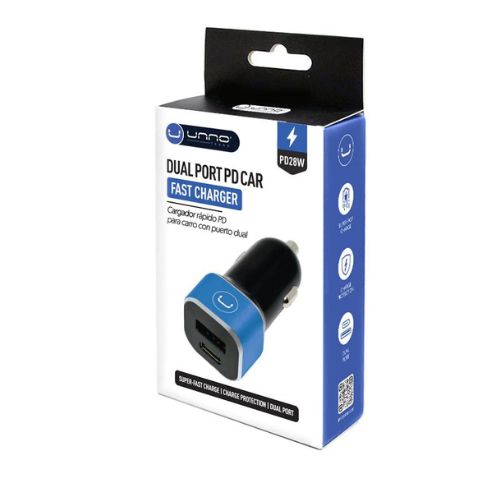 CARGADOR CARRO/USB UNNO DOBLE TIPO A Y C PW5025BK